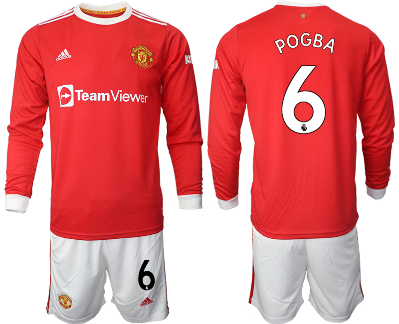 Men 2021-2022 Club Manchester united home red Long Sleeve #6 Soccer Jersey->manchester united jersey->Soccer Club Jersey